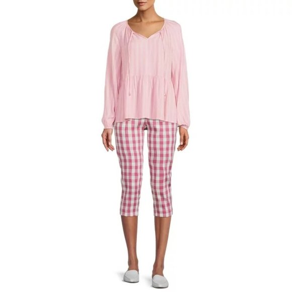 Time and Tru Womens Size 16 Crop Capri Pants Rosiest Rouge Plaid - Picture 9 of 12
